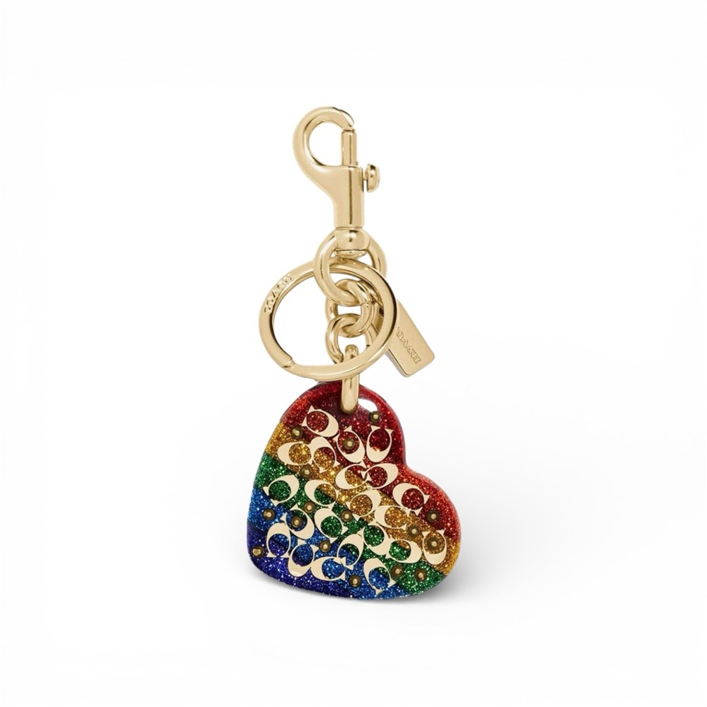 Coach Rainbow Multi Color Sprinkle Signature 2021 Pride Heart Bag Charm RARE NWT - Picture 6 of 11